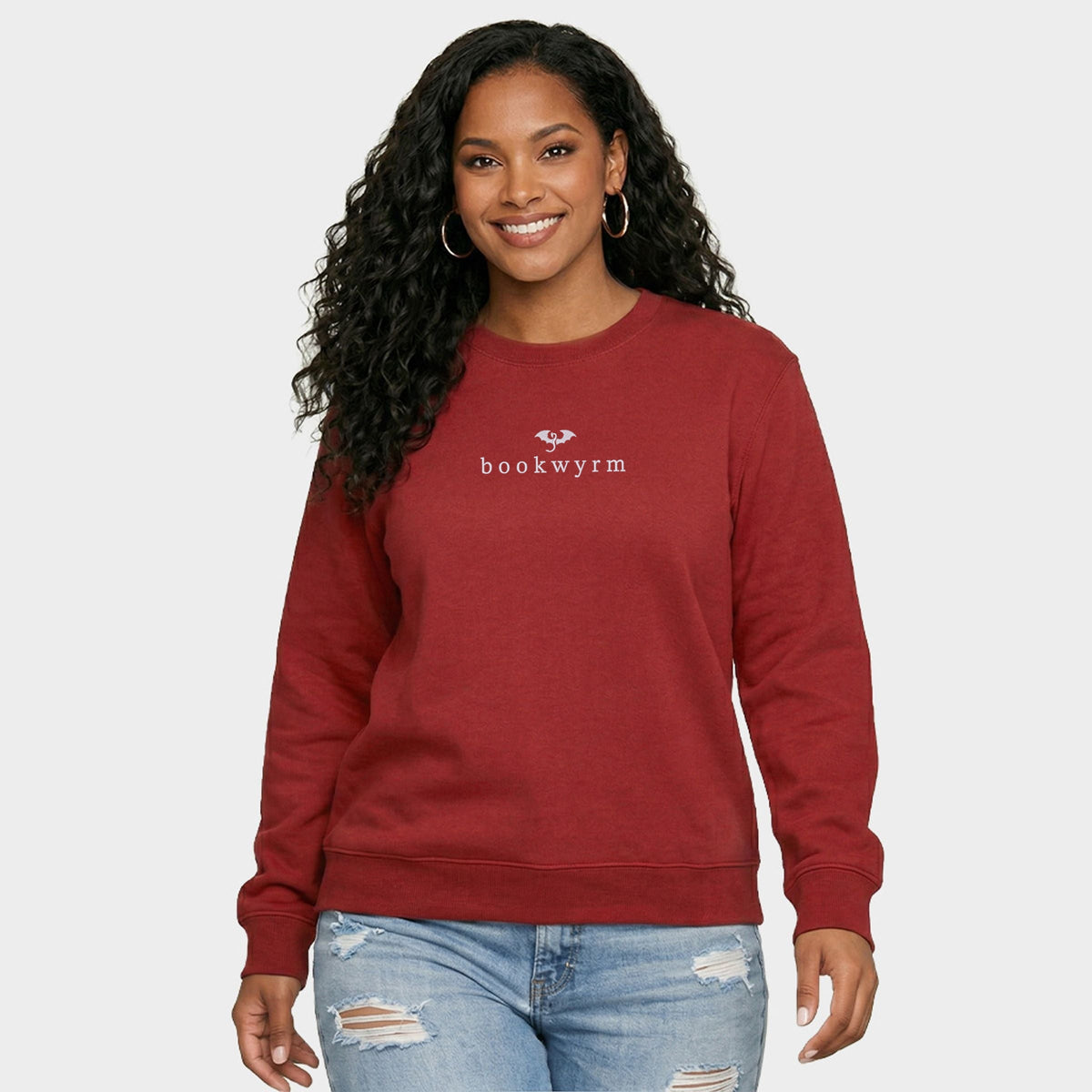 Embroidered Bookwyrm - Women's Graphic Sweatshirt