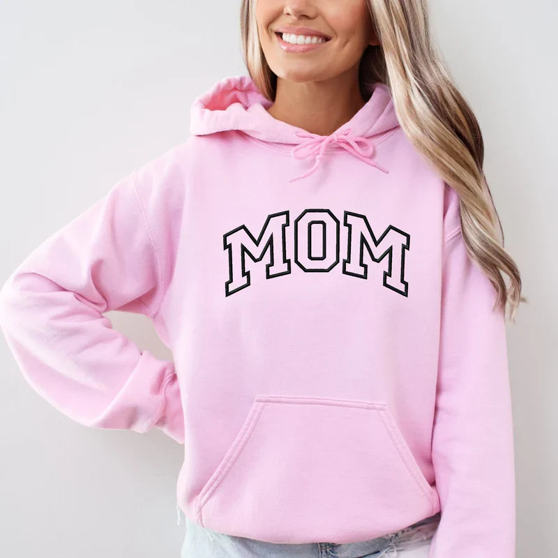 Embroidered Mom Varsity Outline - Women's Graphic Hoodie