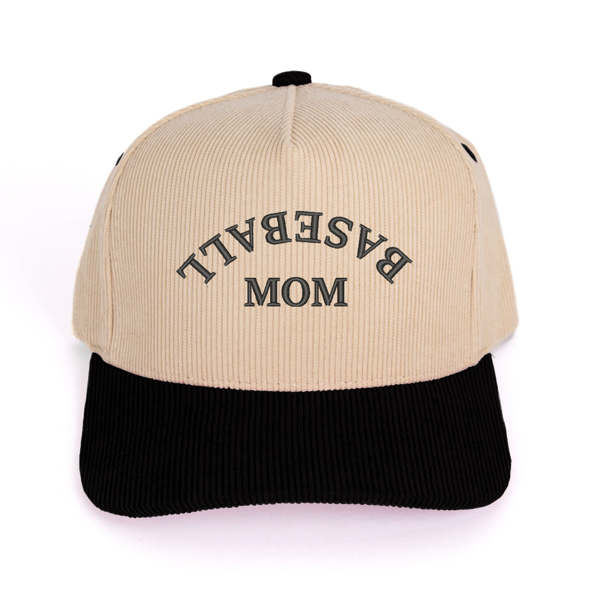 3D Puff Embroidered Baseball Mom Upside Down Arch - Women's Corduroy Trucker Hat