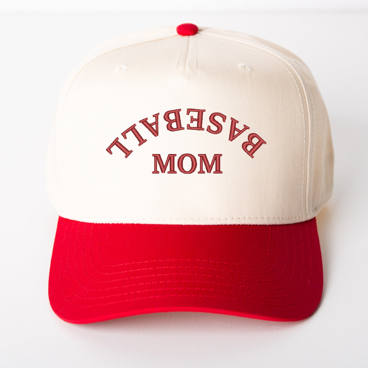 3D Puff Embroidered Baseball Mom Upside Down Arch - Women's Canvas Trucker Hat