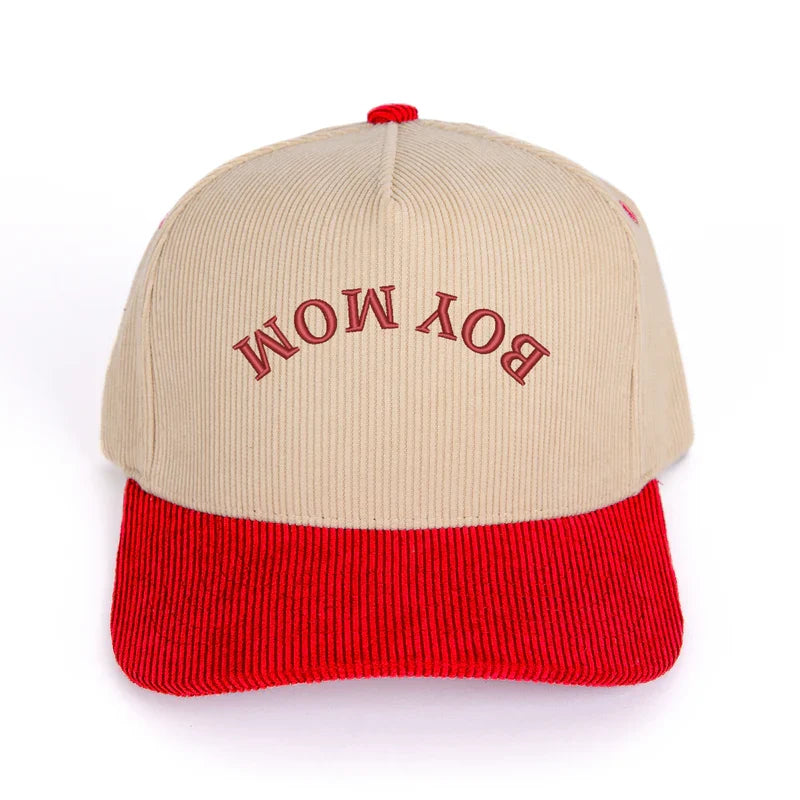 3D Puff Embroidered Boy Mom Upside Down Arch - Women's Corduroy Trucker Hat