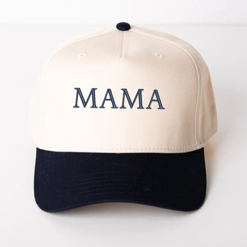 3D Puff Embroidered Mama Block Letters - Women's Canvas Trucker Hat