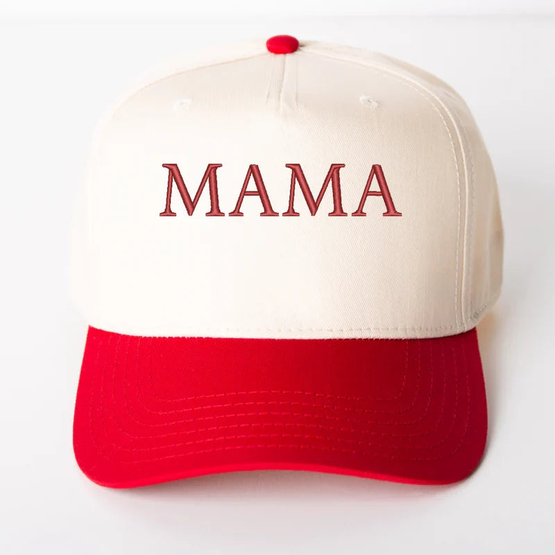 3D Puff Embroidered Mama Block Letters - Women's Canvas Trucker Hat