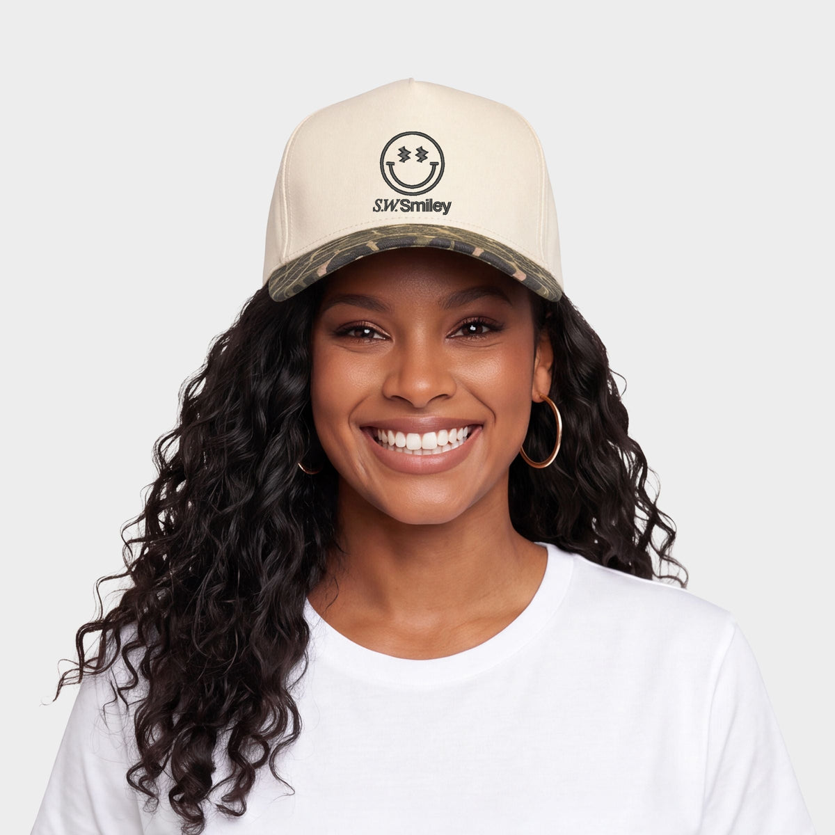 S.W.Smiley Embroidered Lightning Outline - Women's Canvas Trucker Hat