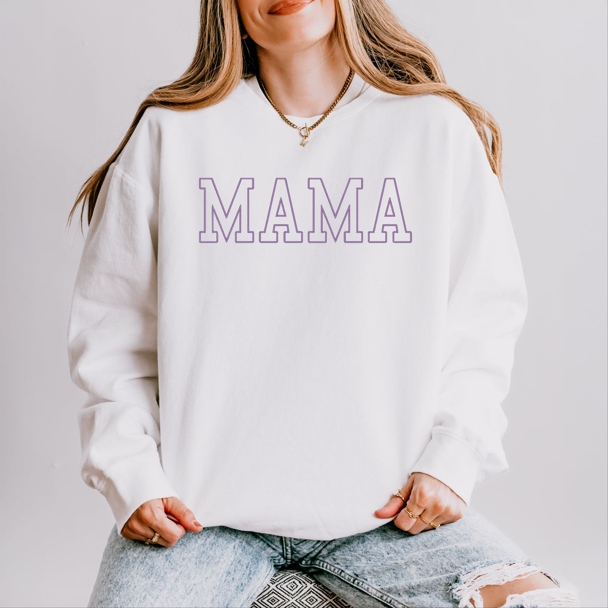 Embroidered Thin Mama Outline - Women's Lightweight Garment Dyed Sweatshirt