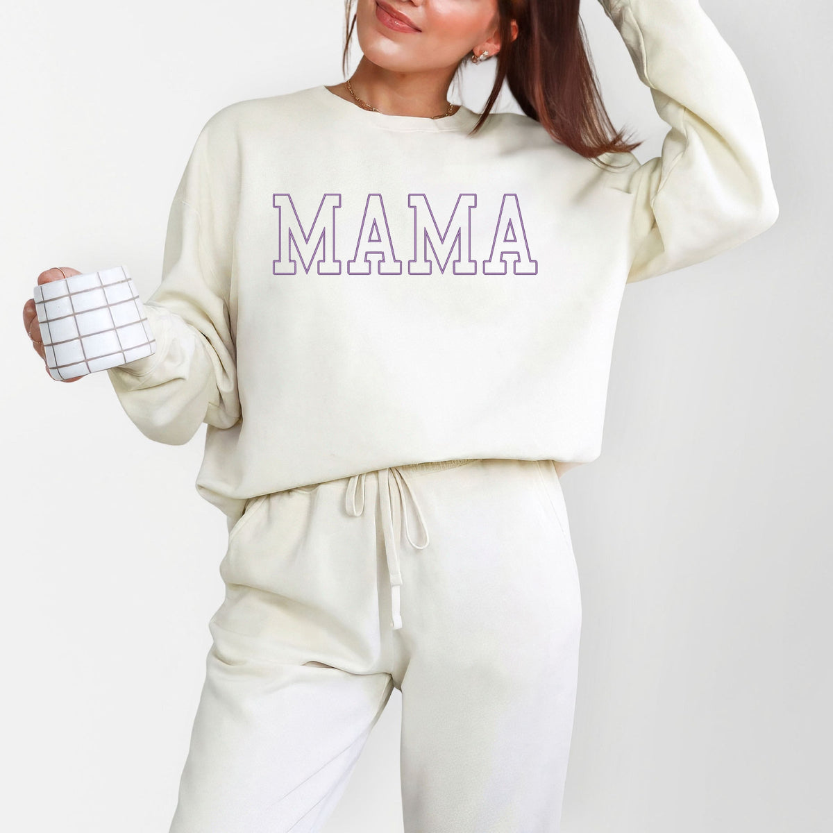 Embroidered Thin Mama Outline - Women's Lightweight Garment Dyed Sweatshirt