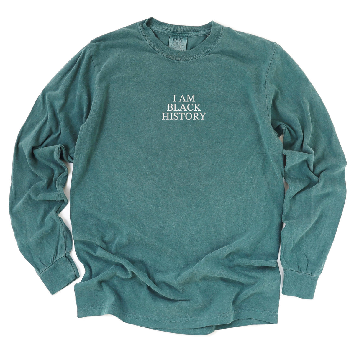 Embroidered I Am Black History - Women's Garment Dyed Long Sleeve Graphic T-Shirt