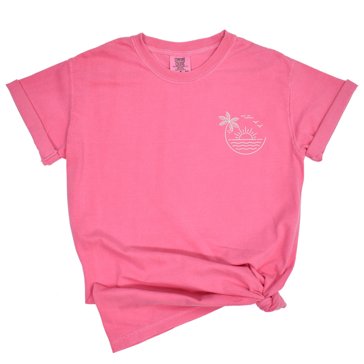 Embroidered Beach Sunset - Women's Garment Dyed Graphic T-Shirt