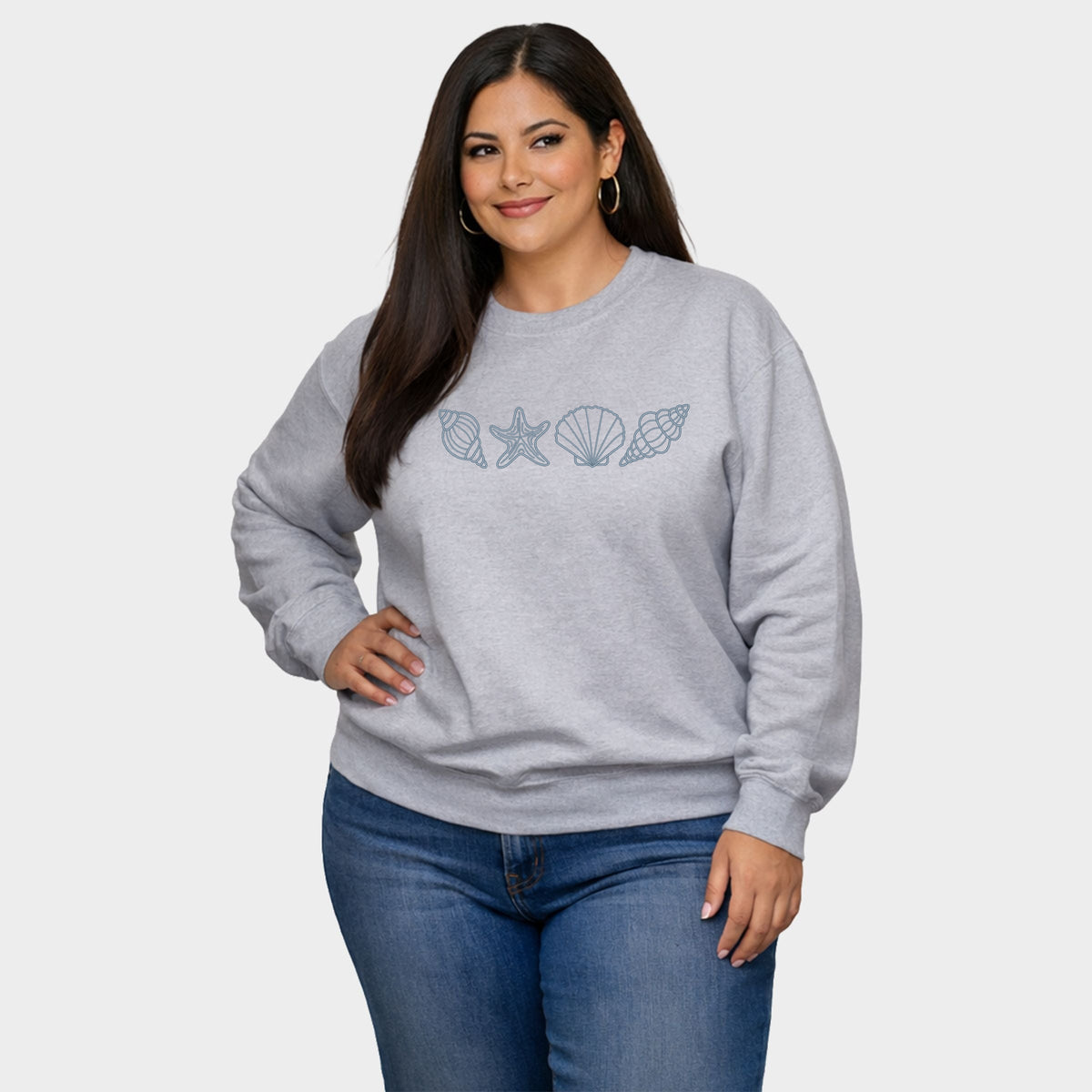 Embroidered Seashells - Women's Plus Sized Graphic Sweatshirt