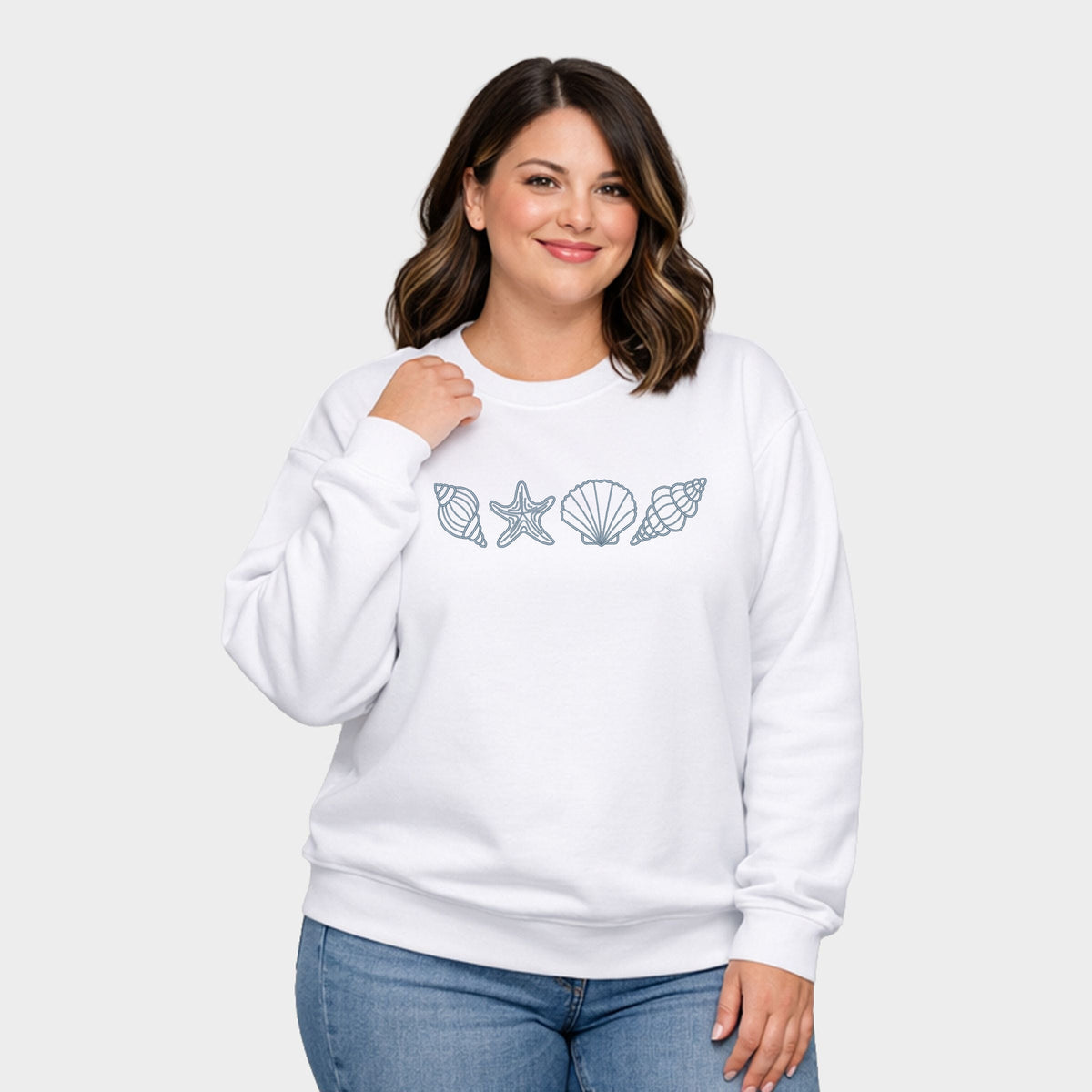 Embroidered Seashells - Women's Plus Sized Graphic Sweatshirt