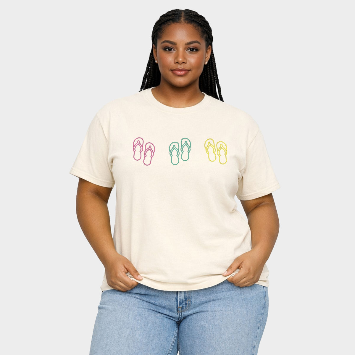 Embroidered Flip Flops - Women's Plus Sized Garment Dyed Graphic T-Shirt