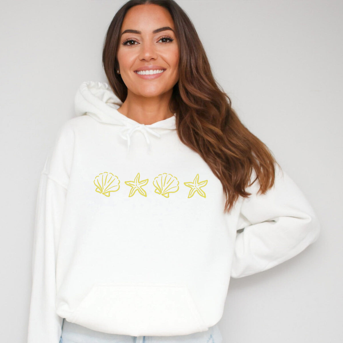 Embroidered Starfish and Shells - Women's Graphic Hoodie