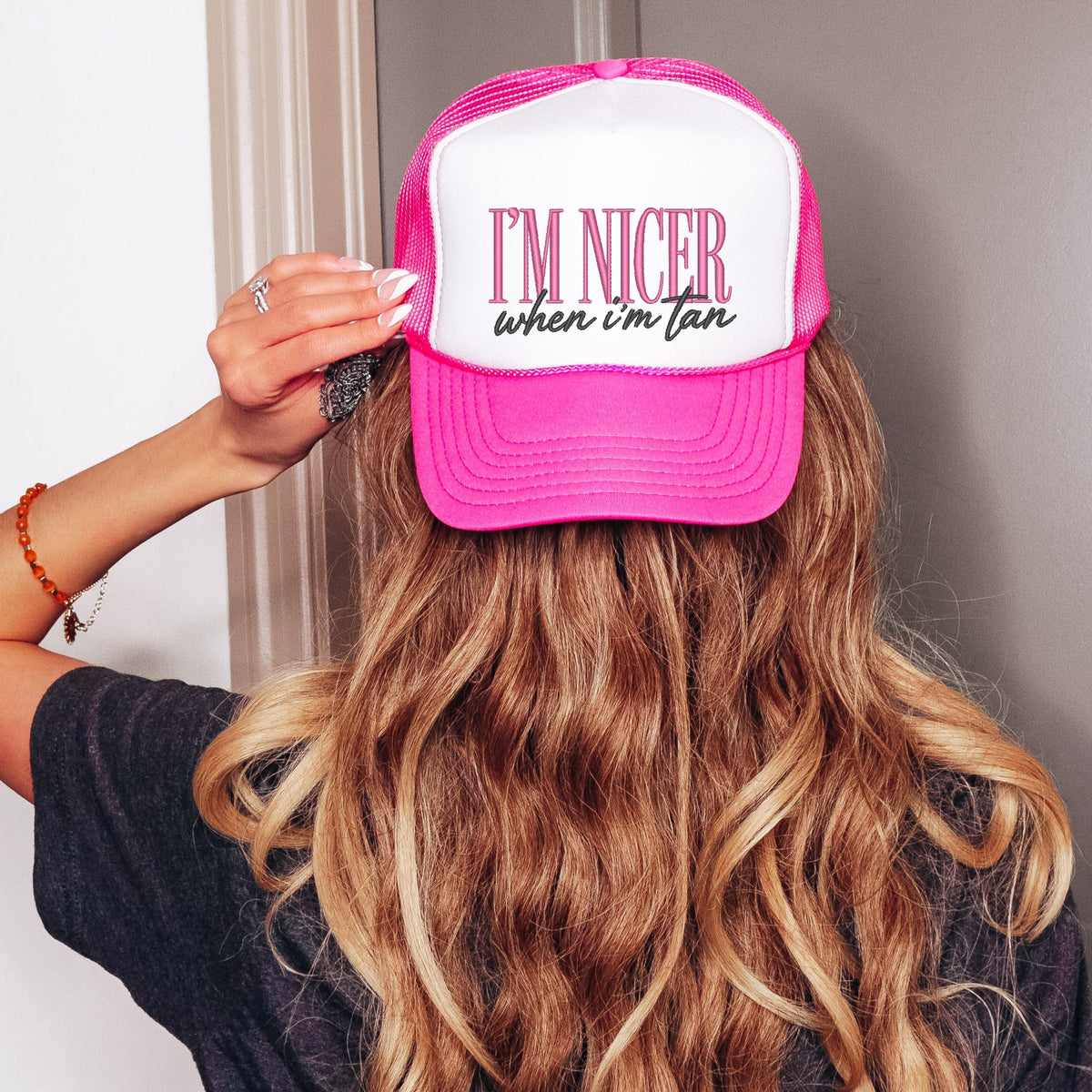 Embroidered I'm Nicer When I'm Tan - Women's Graphic Foam Trucker Hat
