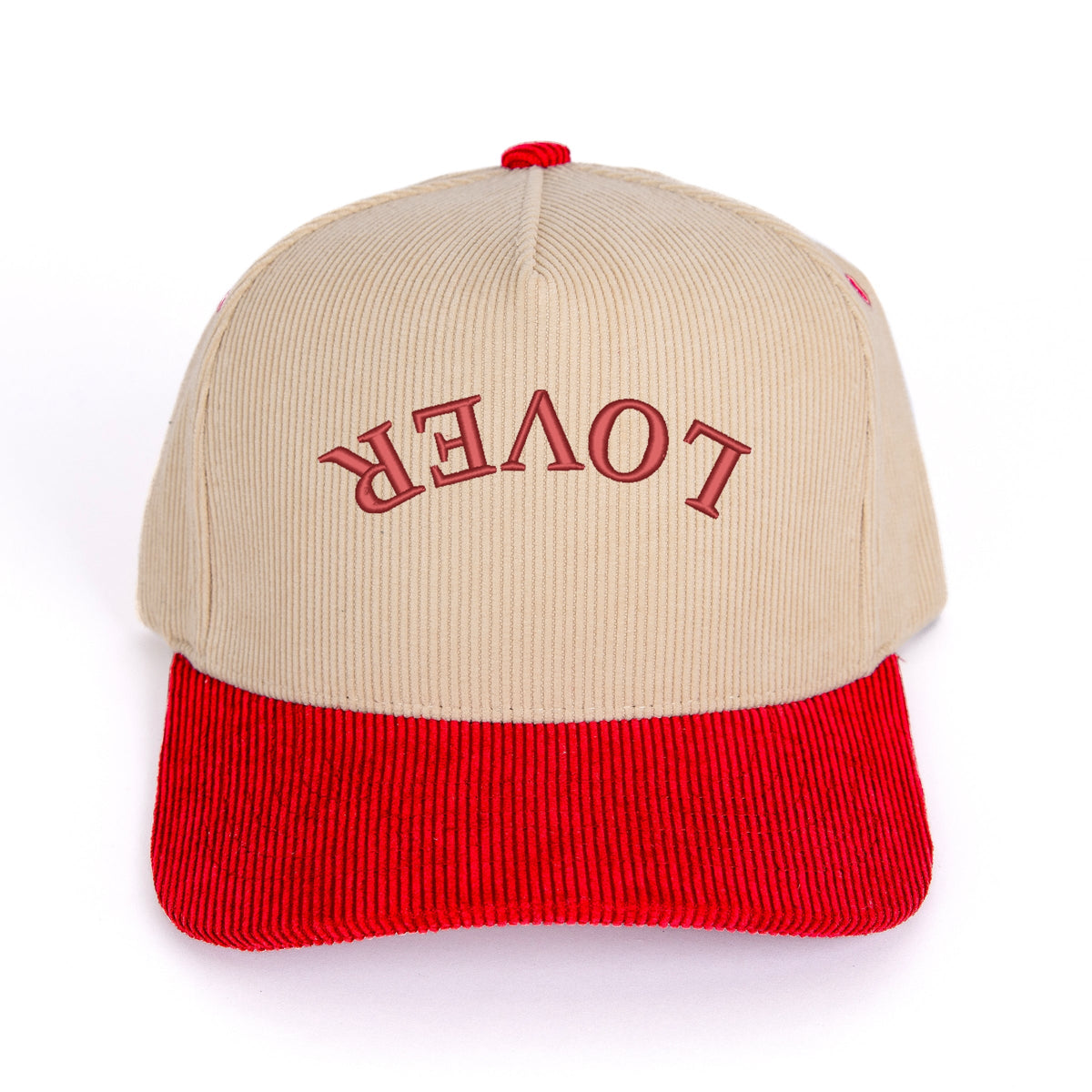 3D Puff Embroidered Lover Upside Down Arch - Women's Corduroy Trucker Hat