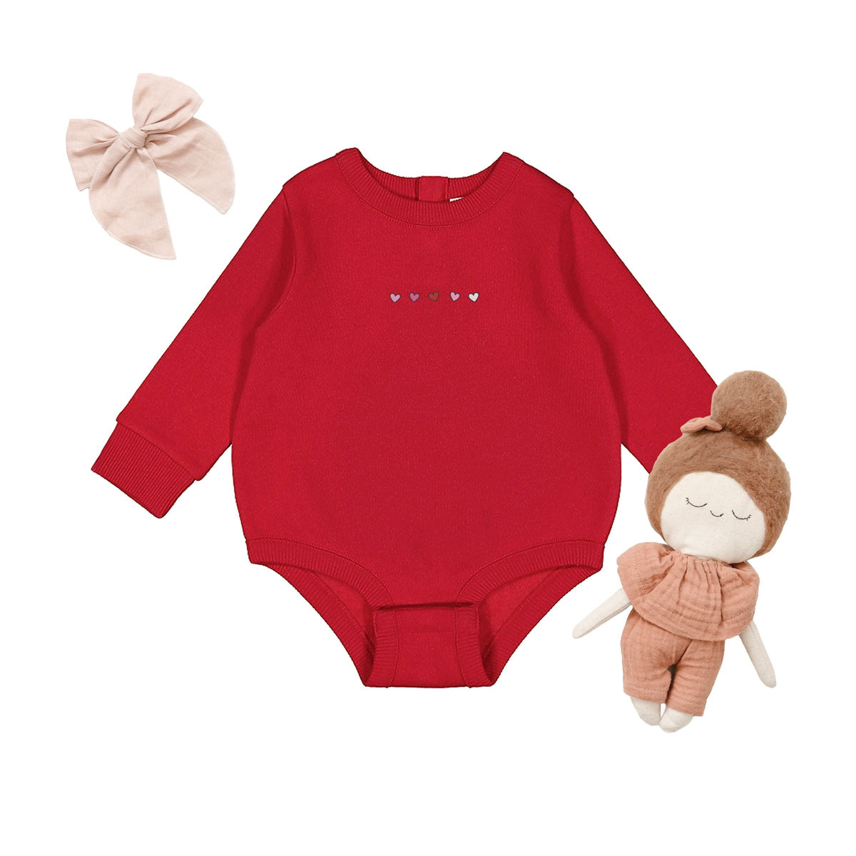 Embroidered Hearts Row - Infant Fleece BodySuit