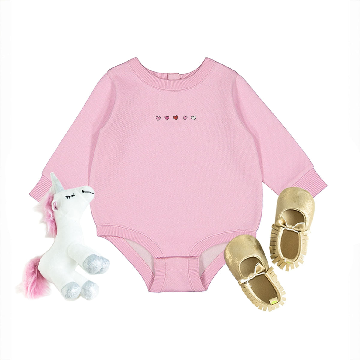 Embroidered Hearts Row - Infant Fleece BodySuit