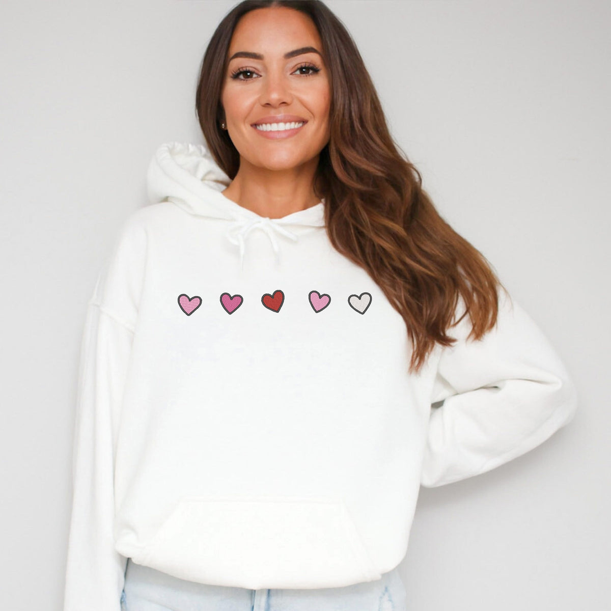 Embroidered Hearts Row - Women's Graphic Hoodie
