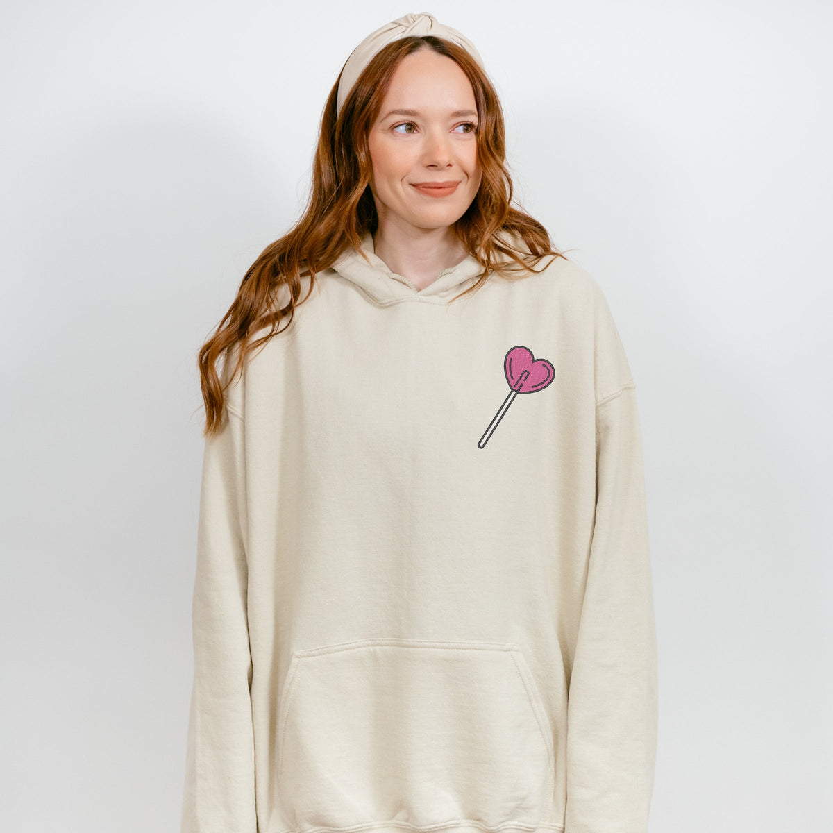 Embroidered Heart Lollipop - Women's Graphic Hoodie