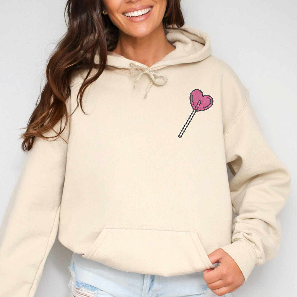 Embroidered Heart Lollipop - Women's Graphic Hoodie
