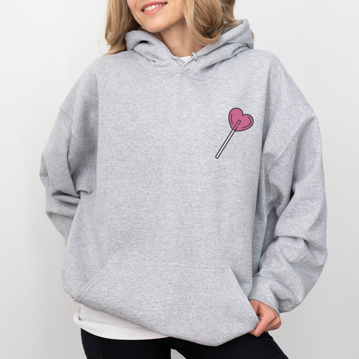 Embroidered Heart Lollipop - Women's Graphic Hoodie