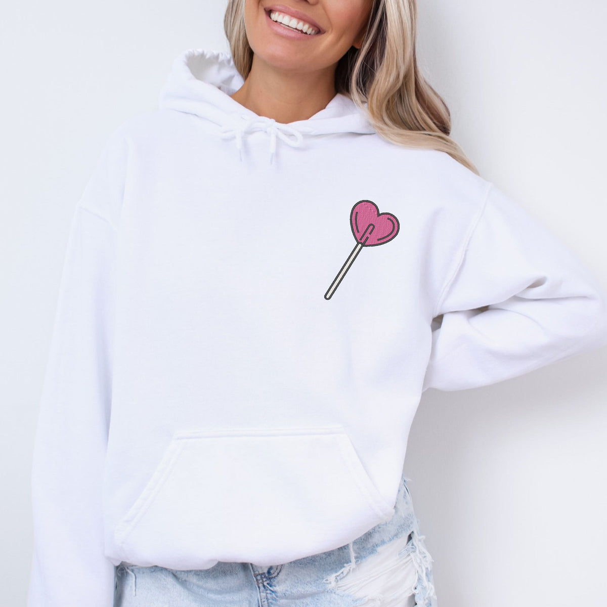 Embroidered Heart Lollipop - Women's Graphic Hoodie