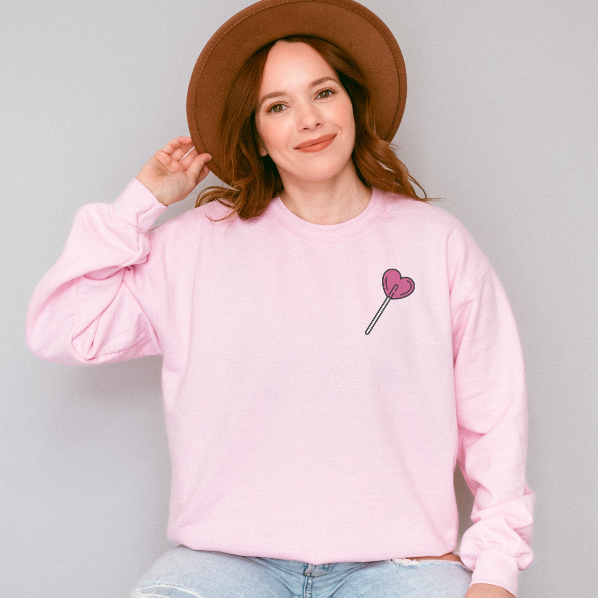 Embroidered Heart Lollipop - Women's Graphic Sweatshirt