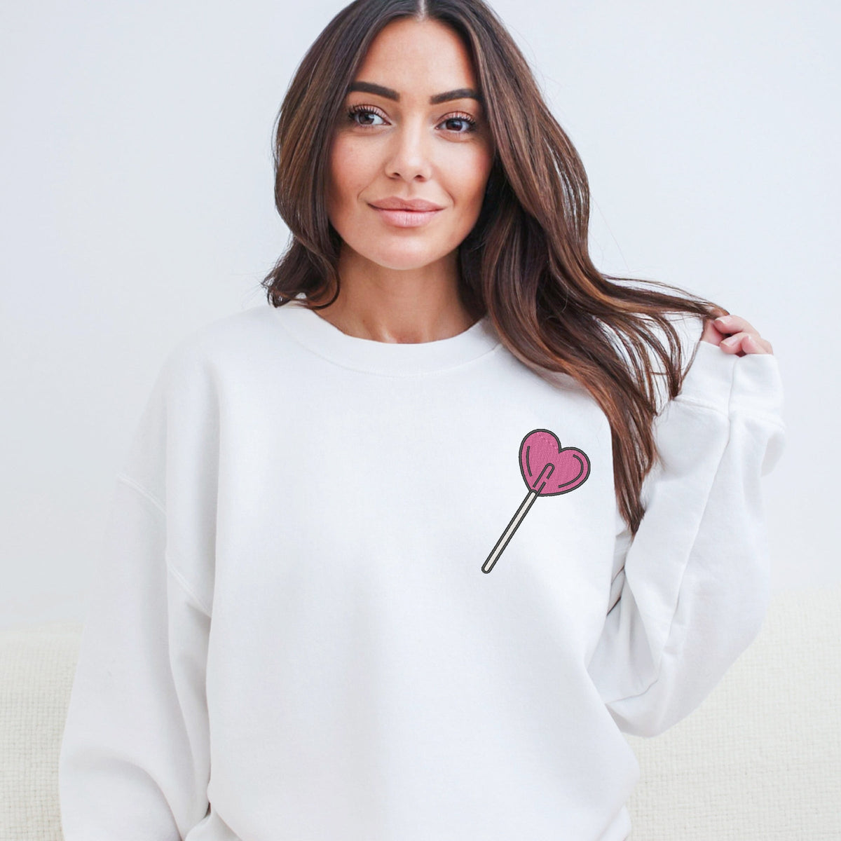 Embroidered Heart Lollipop - Women's Graphic Sweatshirt