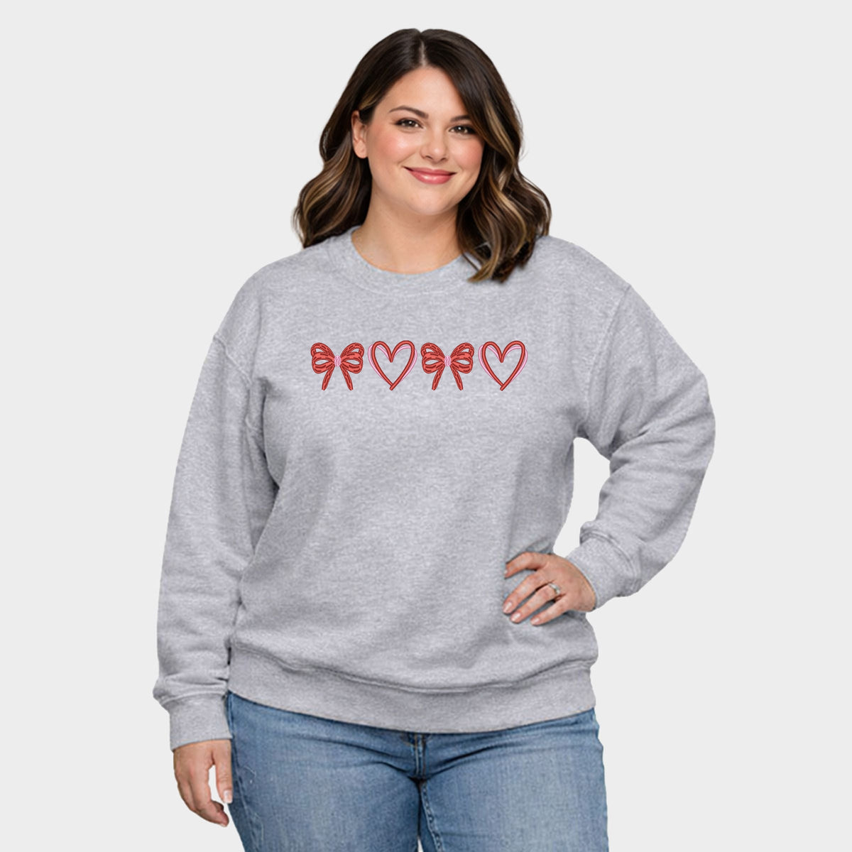 Embroidered Hearts And Bows - Women's Plus Sized Graphic Sweatshirt