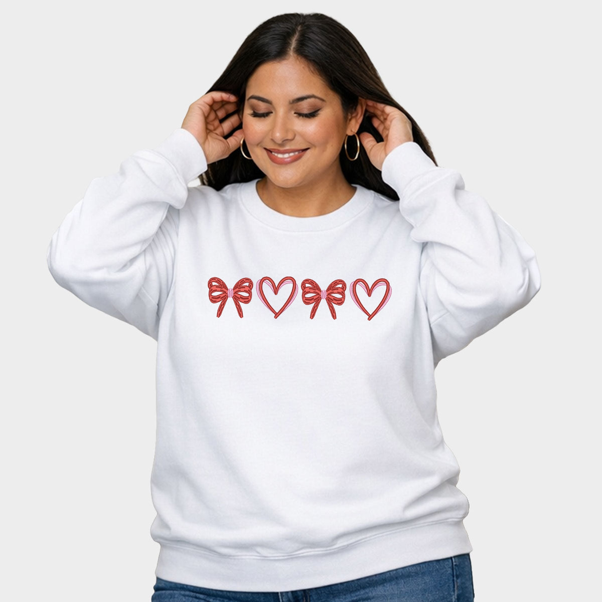 Embroidered Hearts And Bows - Women's Plus Sized Graphic Sweatshirt