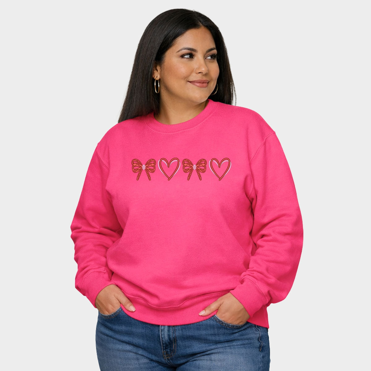 Embroidered Hearts And Bows - Women's Plus Sized Graphic Sweatshirt