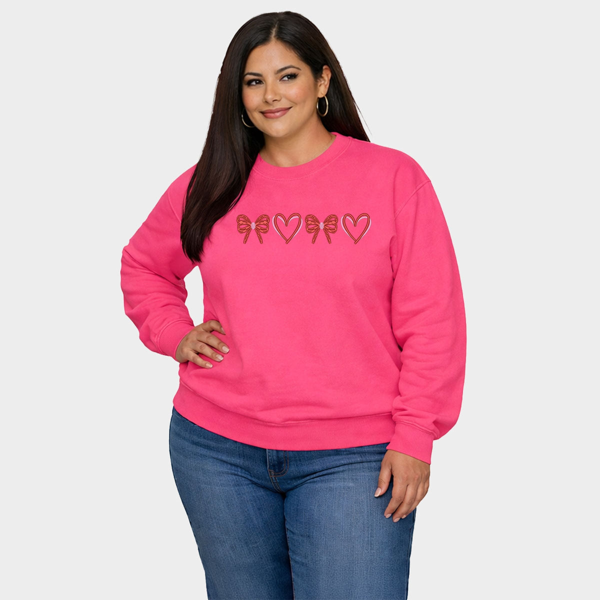 Embroidered Hearts And Bows - Women's Plus Sized Graphic Sweatshirt