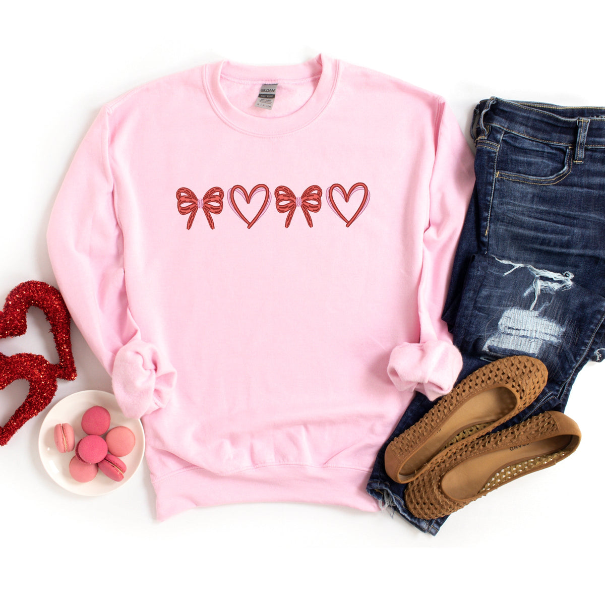 Embroidered Hearts And Bows - Women's Graphic Sweatshirt