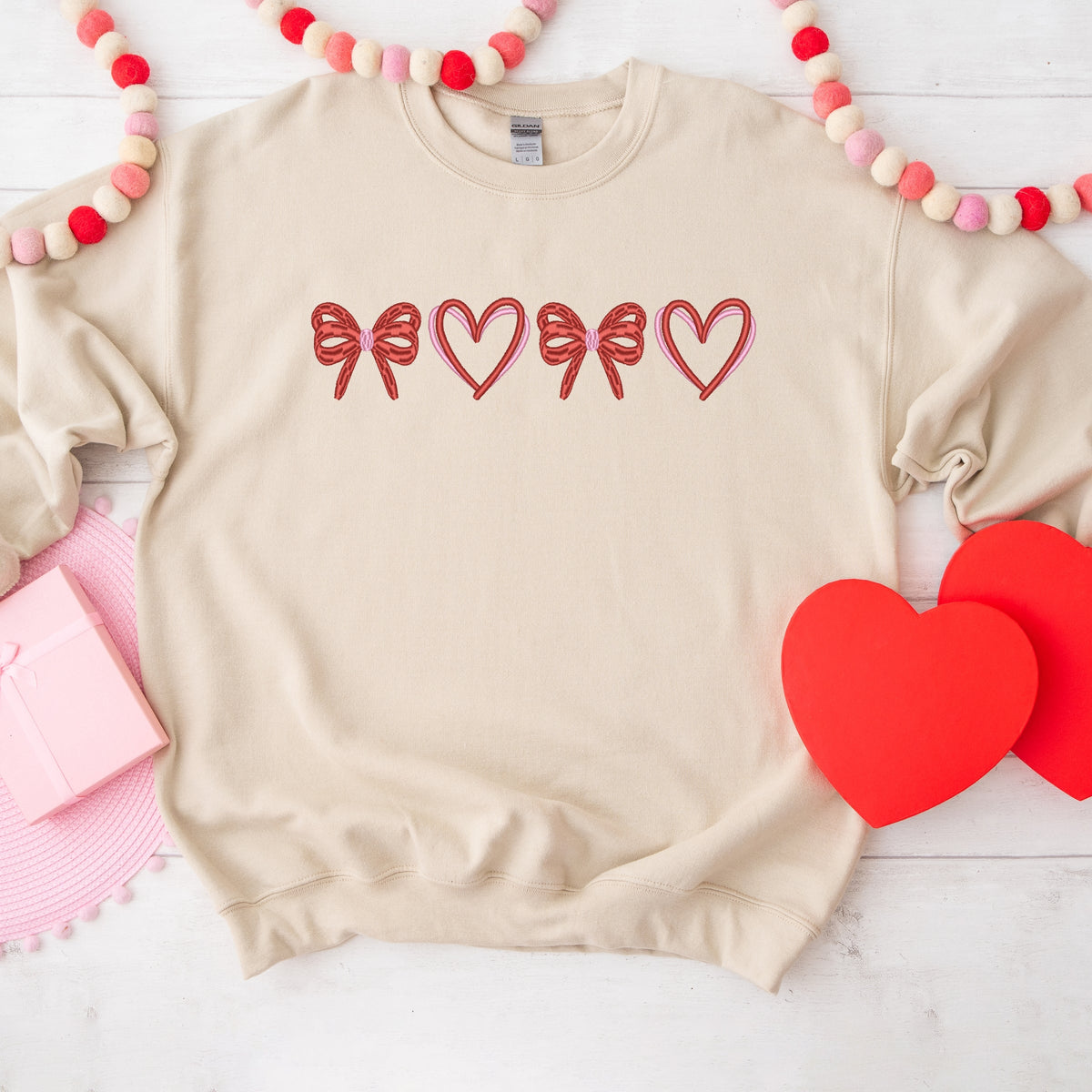 Embroidered Hearts And Bows - Women's Graphic Sweatshirt