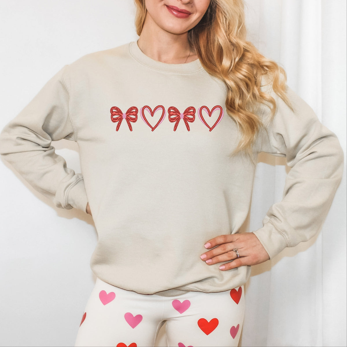 Embroidered Hearts And Bows - Women's Graphic Sweatshirt