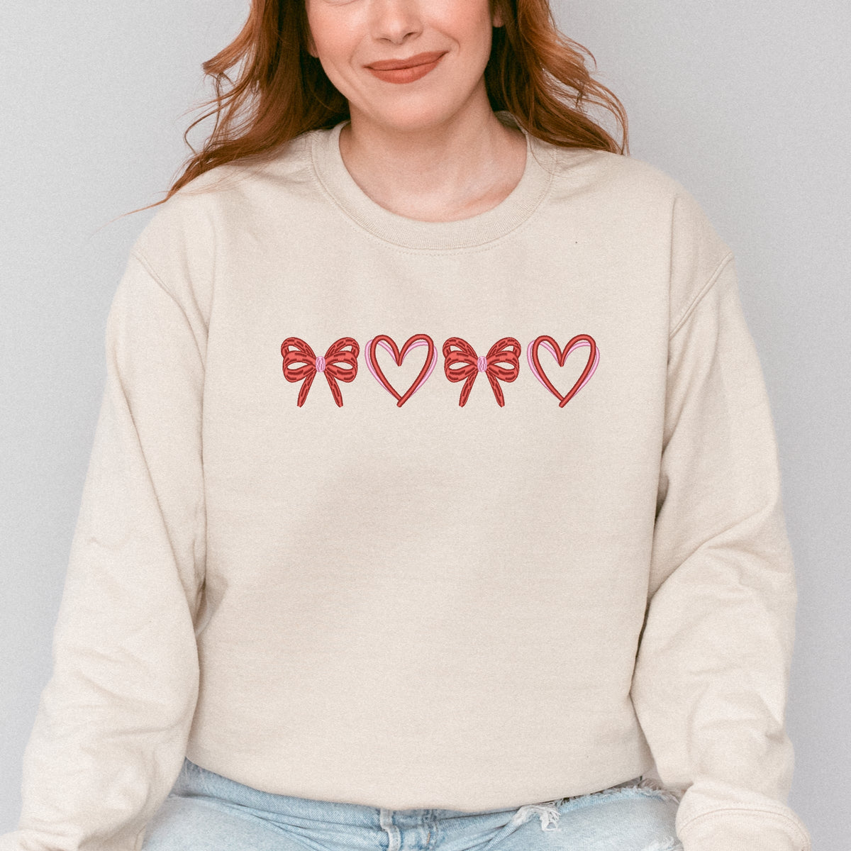 Embroidered Hearts And Bows - Women's Graphic Sweatshirt