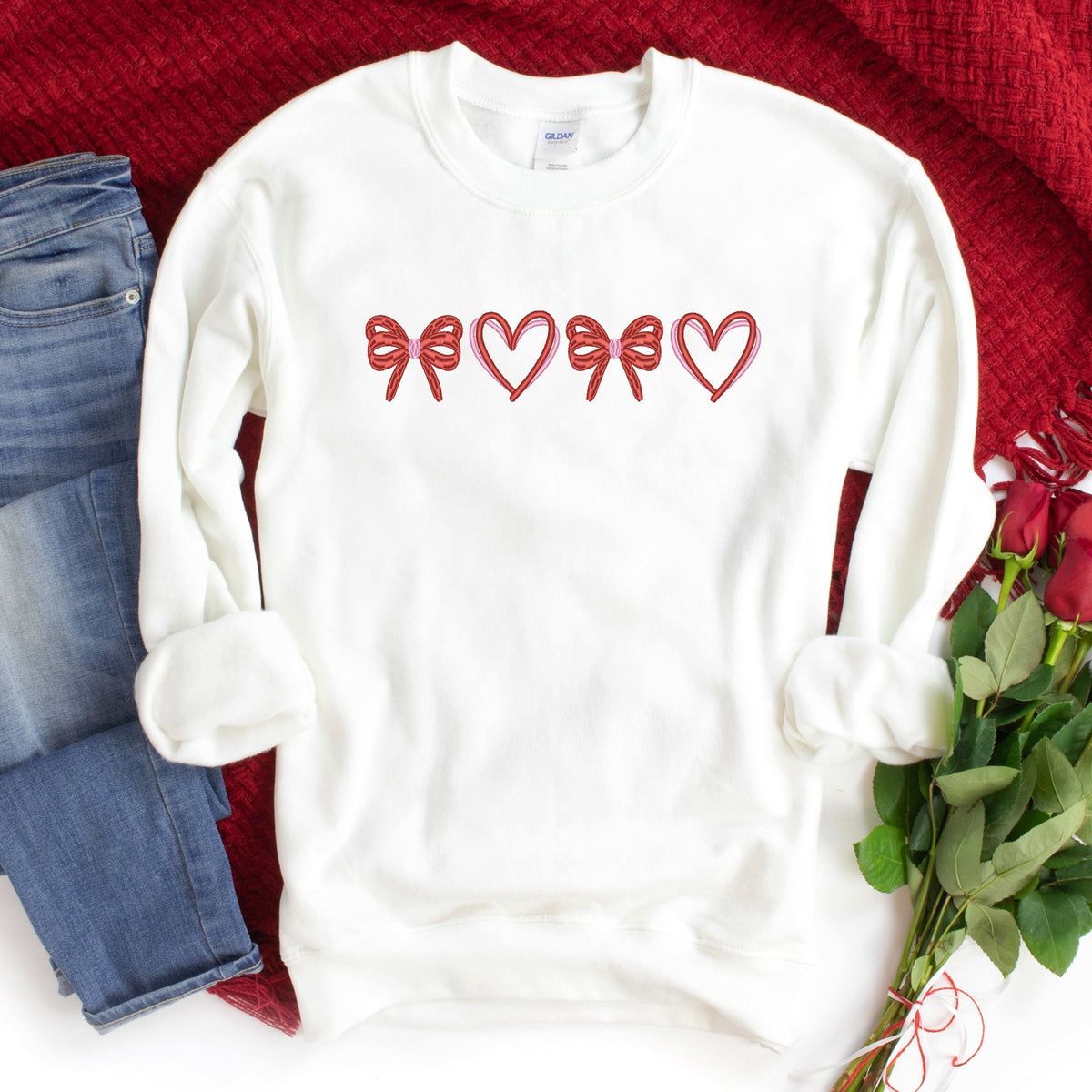 Embroidered Hearts And Bows - Women's Graphic Sweatshirt
