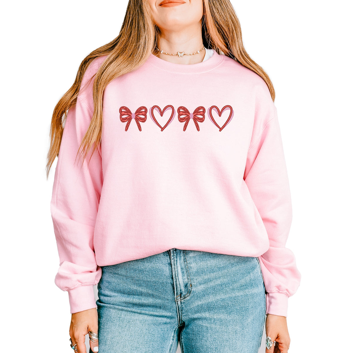 Embroidered Hearts And Bows - Women's Graphic Sweatshirt