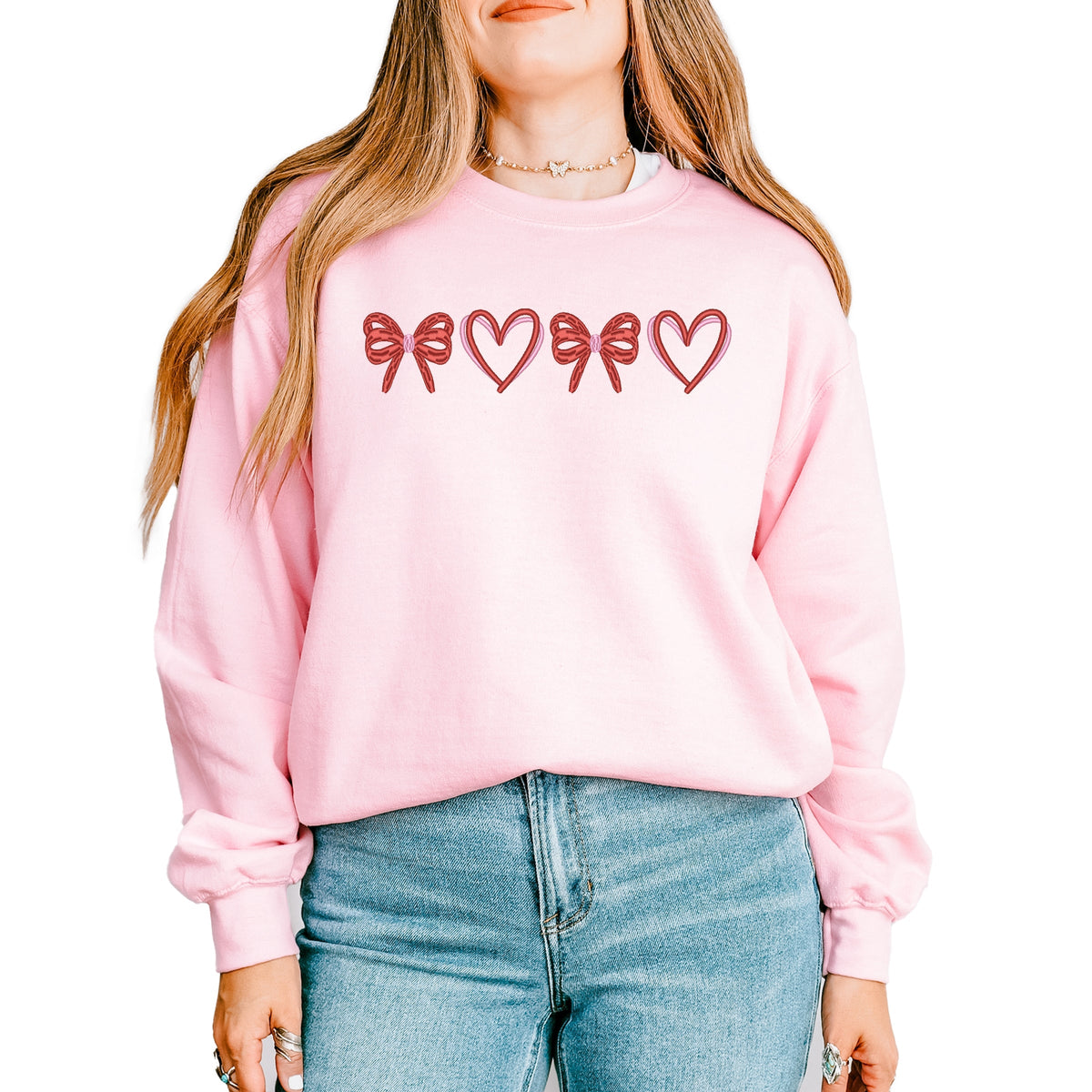 Embroidered Hearts And Bows - Women's Graphic Sweatshirt