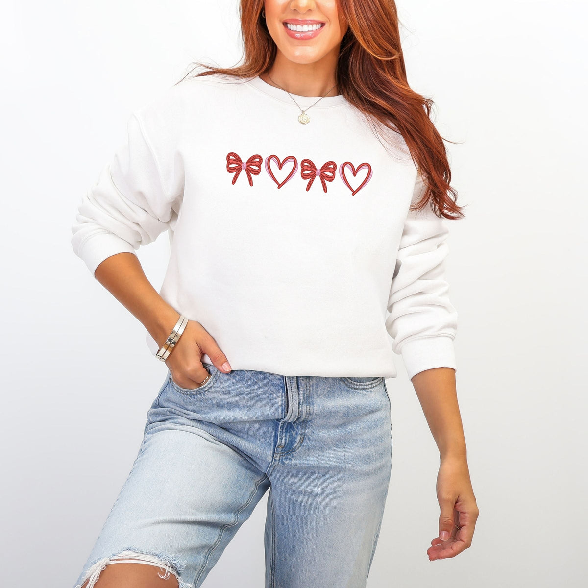 Embroidered Hearts And Bows - Women's Graphic Sweatshirt