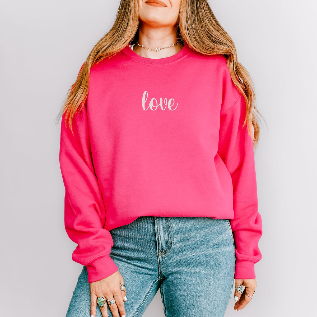 Embroidered Love Cursive - Women's Graphic Sweatshirt