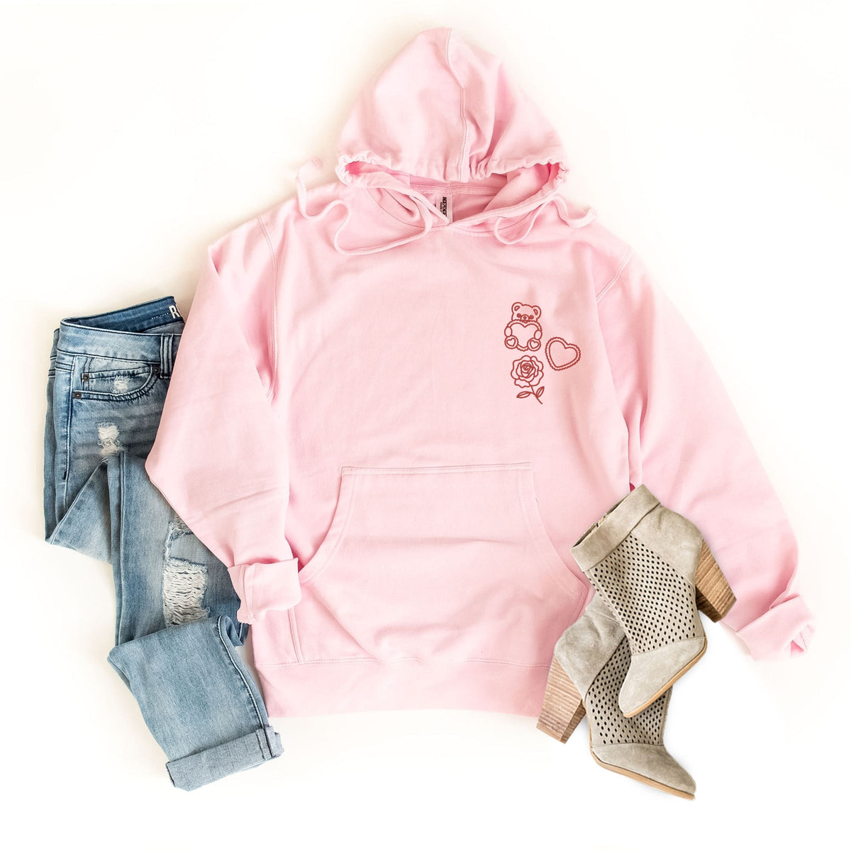 Embroidered Bear Hearts - Women's Graphic Hoodie