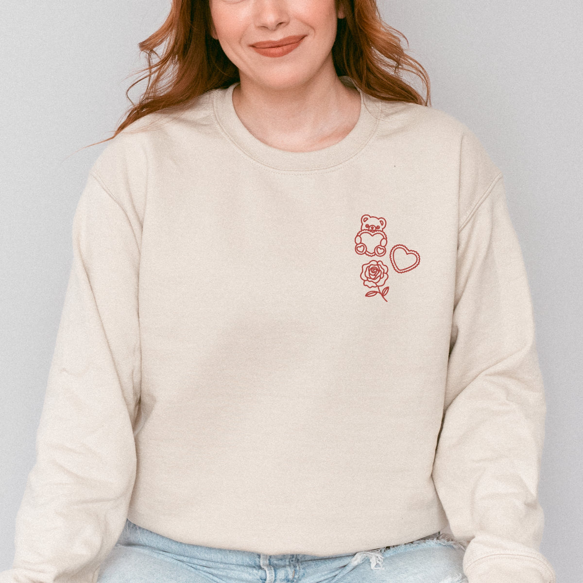 Embroidered Bear Hearts - Women's Graphic Sweatshirt