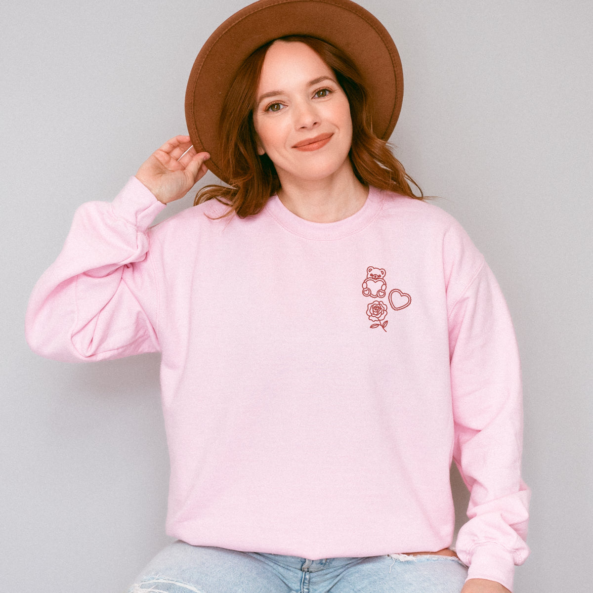 Embroidered Bear Hearts - Women's Graphic Sweatshirt