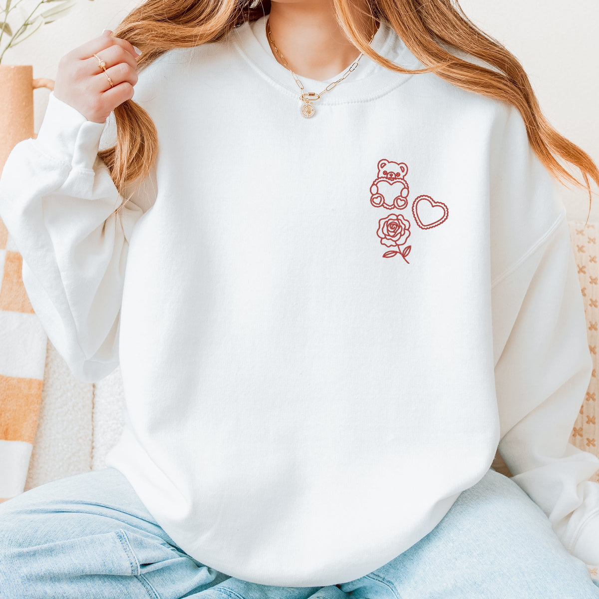 Embroidered Bear Hearts - Women's Graphic Sweatshirt