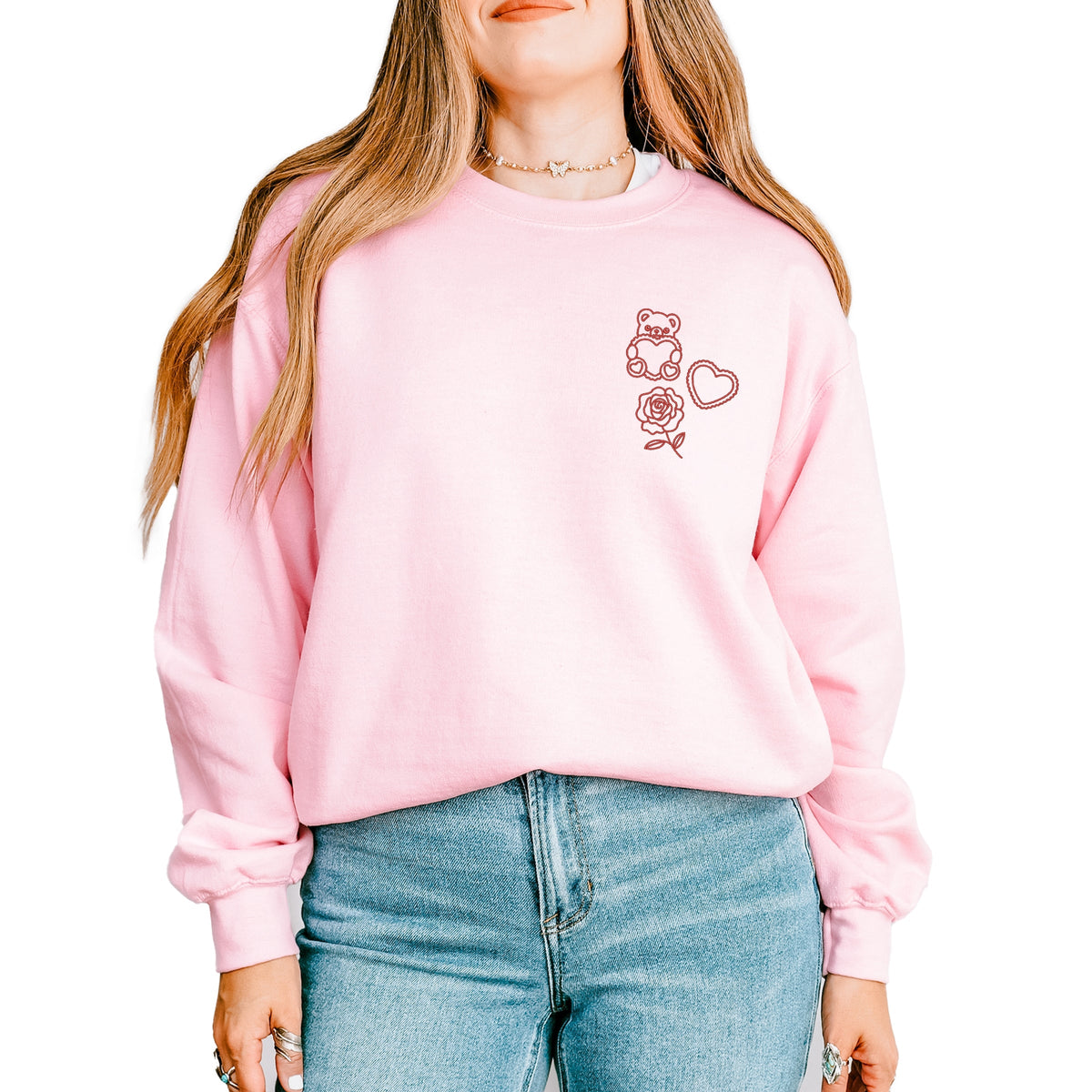 Embroidered Bear Hearts - Women's Graphic Sweatshirt