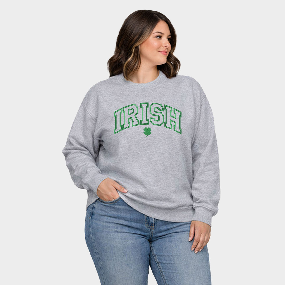 Embroidered Irish Varsity Clover - Women's Plus Sized Graphic Sweatshirt