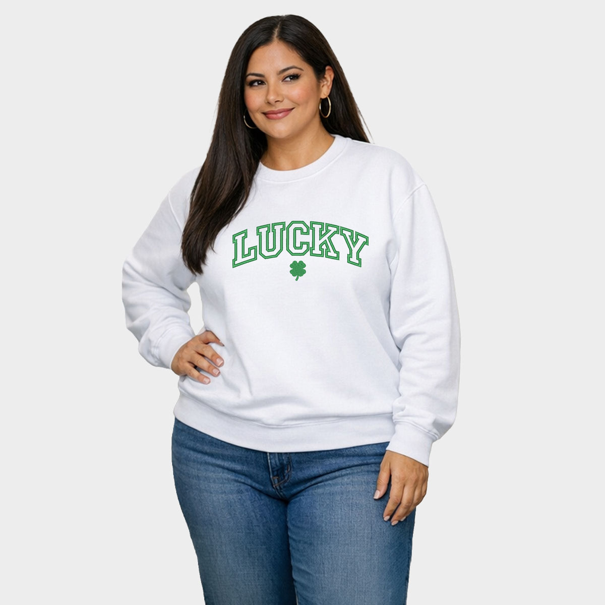 Embroidered Lucky Varsity Clover - Women's Plus Sized Graphic Sweatshirt
