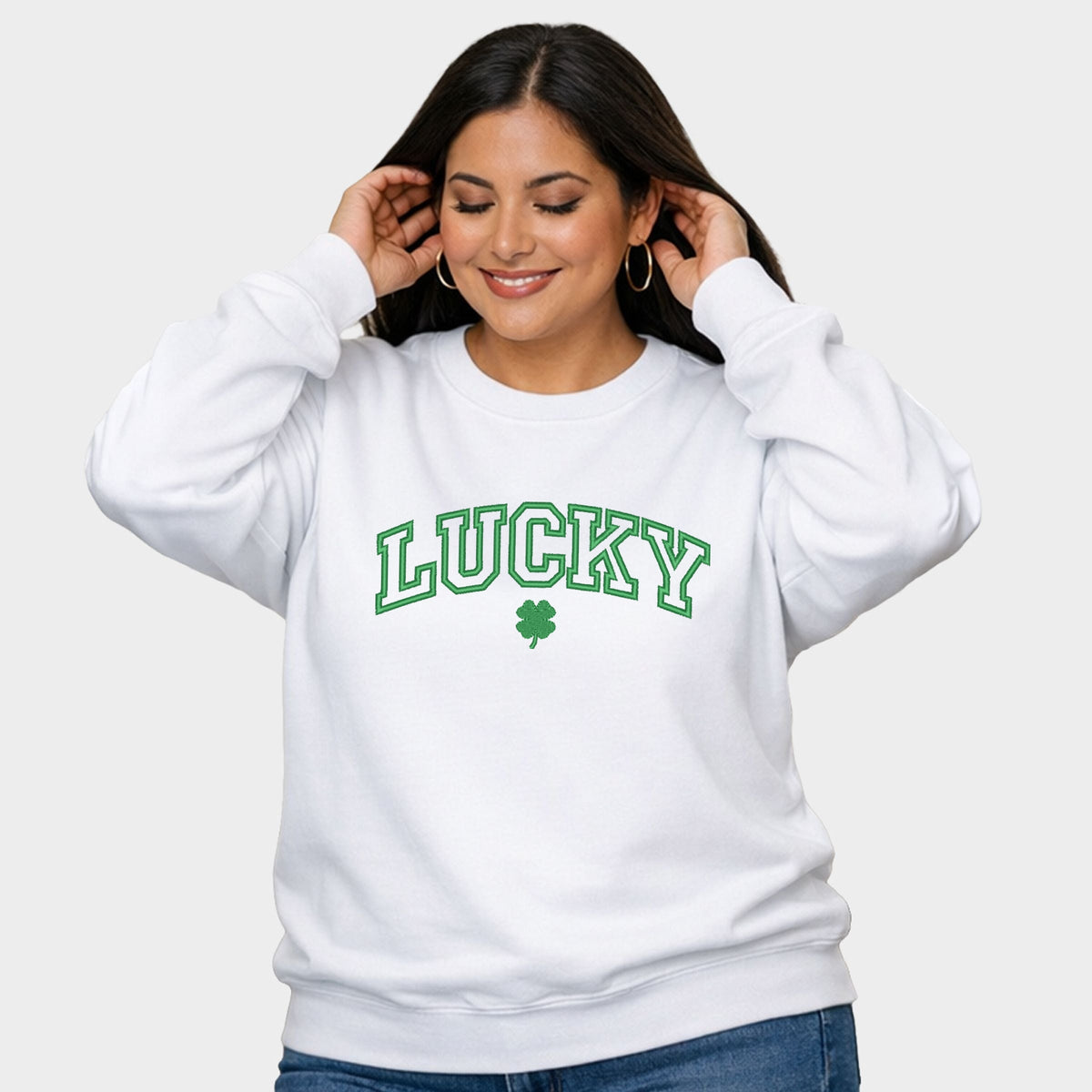 Embroidered Lucky Varsity Clover - Women's Plus Sized Graphic Sweatshirt