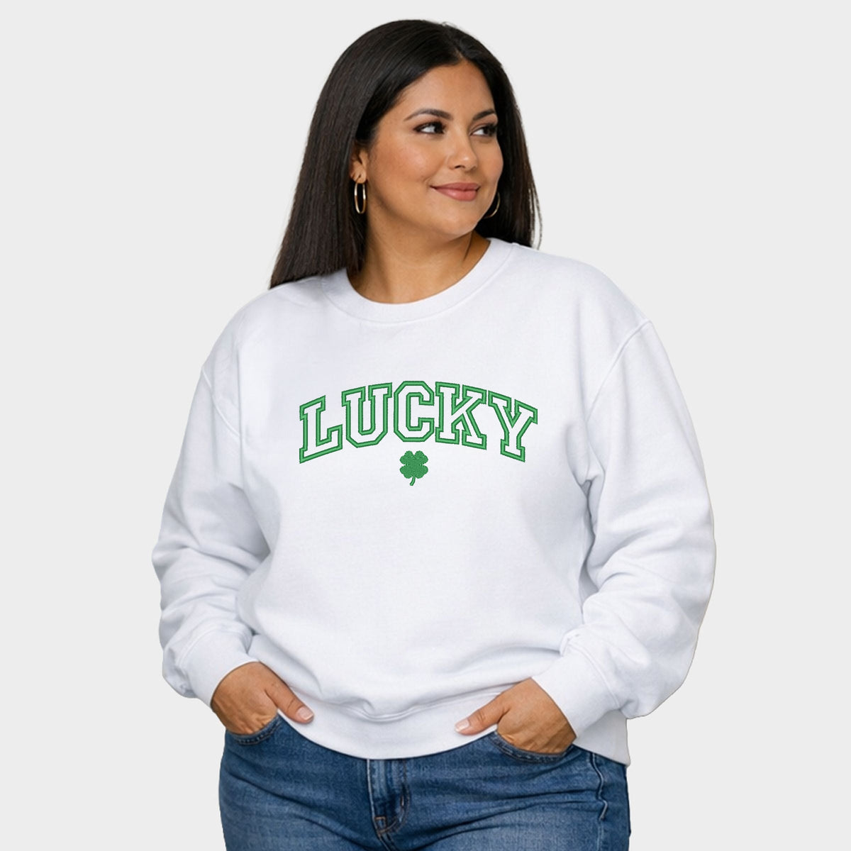 Embroidered Lucky Varsity Clover - Women's Plus Sized Graphic Sweatshirt