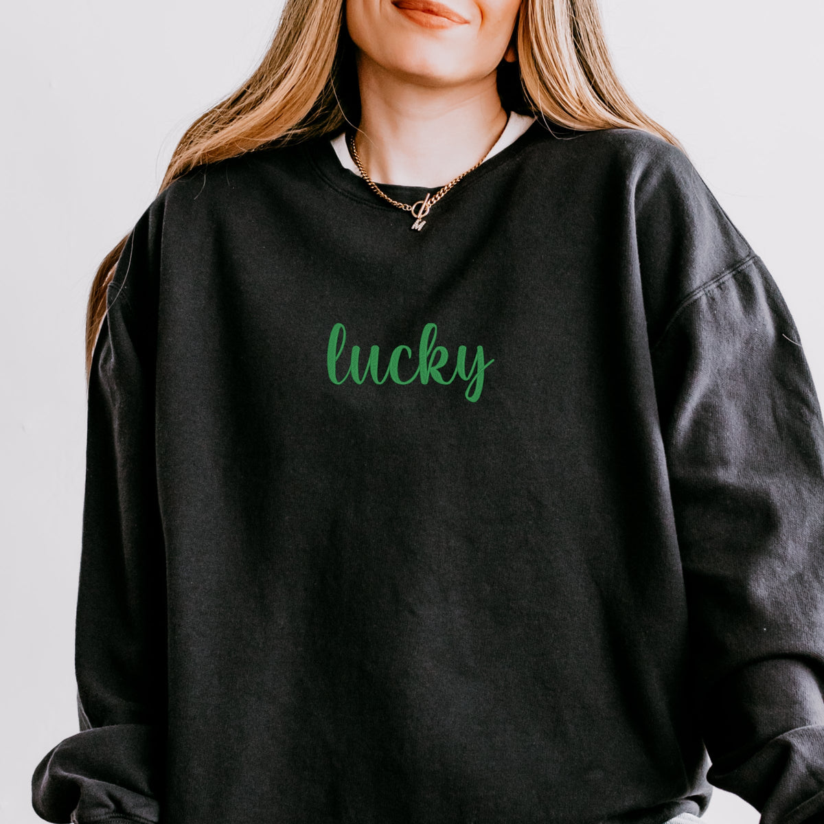 Embroidered Lucky Cursive - Women's Lightweight Garment Dyed Sweatshirt